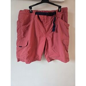 Lands' End Mens XL Red Nylon Cargo Shorts Integrated Belt Mesh Lined Hiking